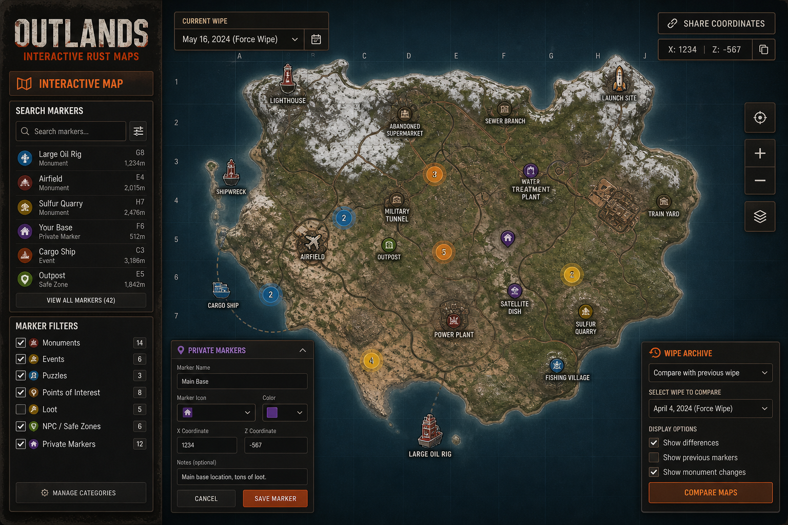 Interactive Rust Maps detailed interface preview