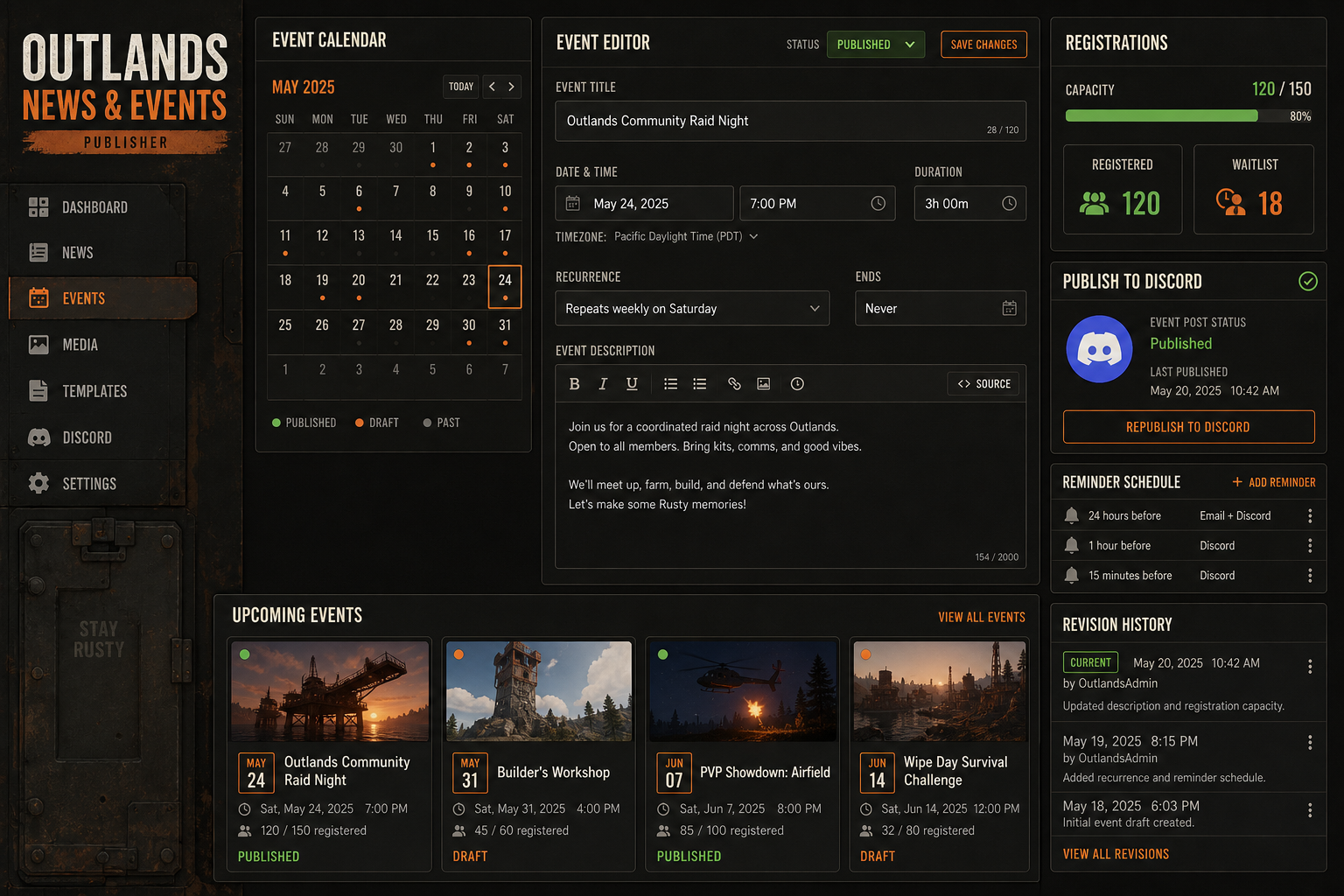 News & Events Publisher detailed interface preview