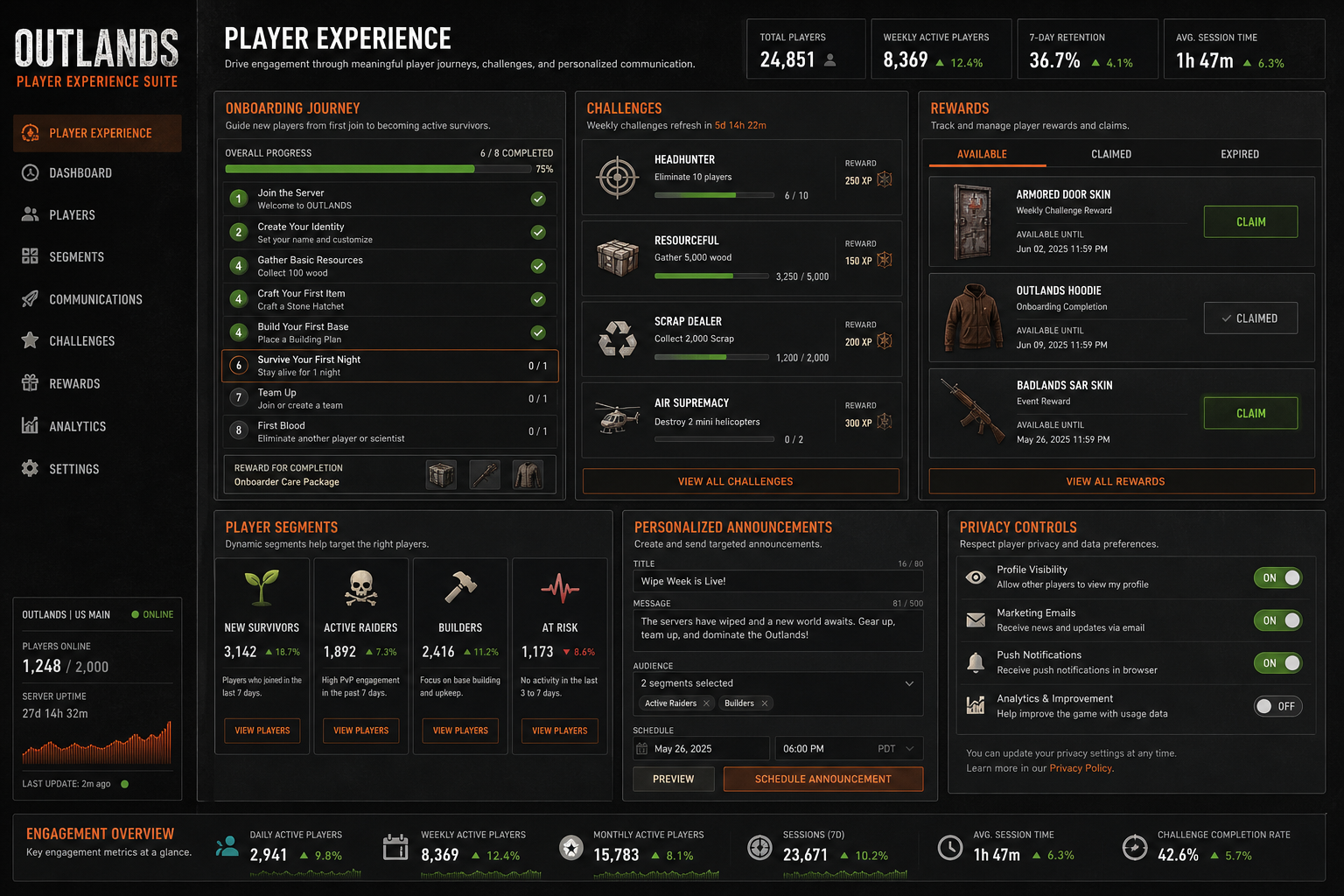 Player Experience Suite detailed interface preview