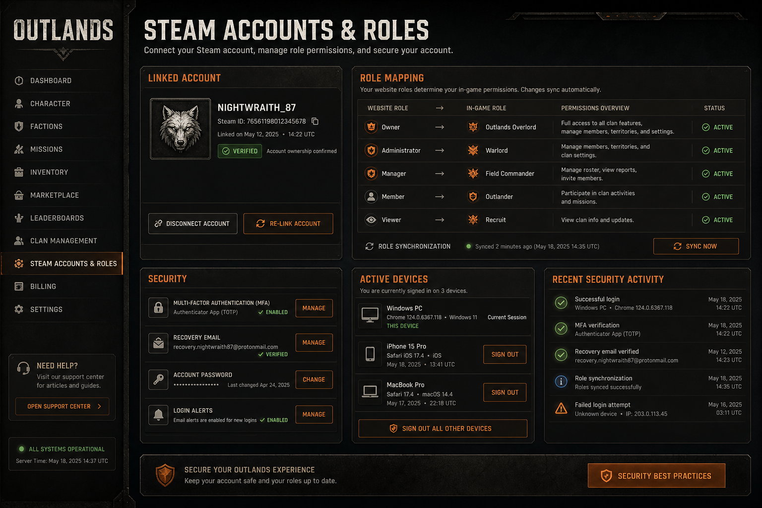 Advanced Accounts & Roles detailed interface preview