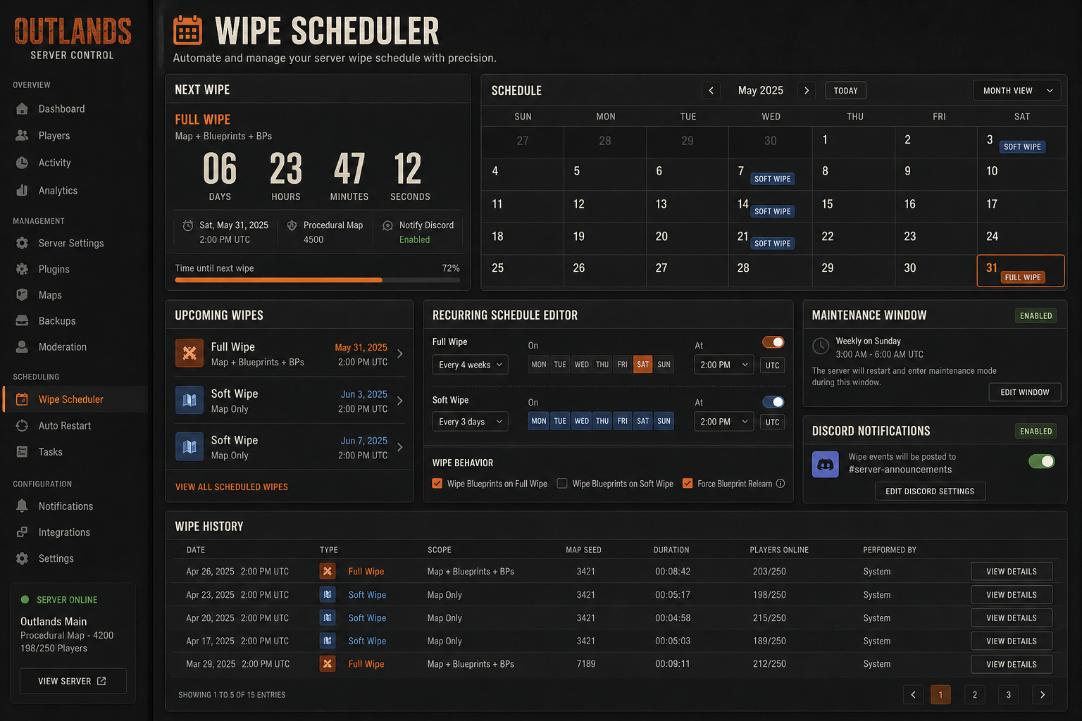 Advanced Wipe Scheduler detailed interface preview